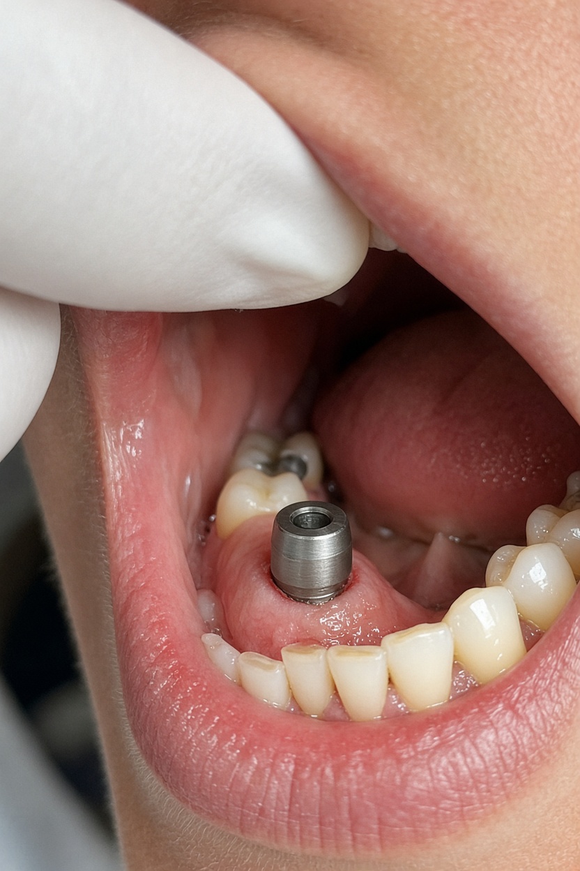 Healing cap at the gum line after placement — Dental Implants in Dunedin