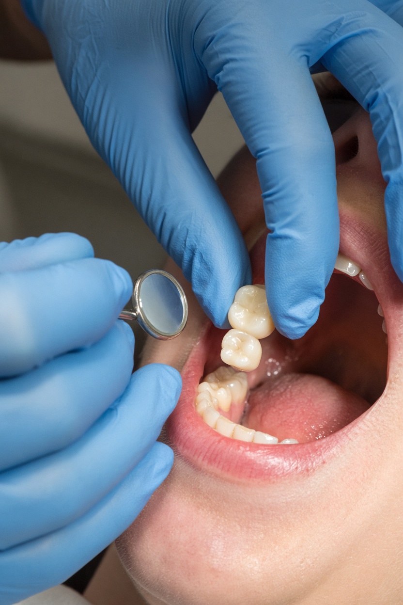 Dentist seating a new crown on a prepared tooth — Emergency Dentist in Belle Terre, Dunedin